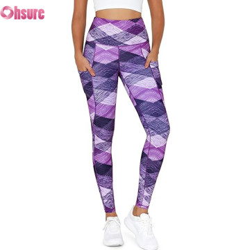 Recycled Polyester Gym Leggings Manufacturer | Sublimation Printing Women Yoga Pants 7/8 Length Fitness Tights Workout Activwear Leggings OEM Factory