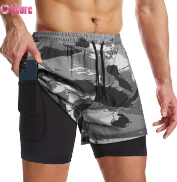 Custom Mens Gym Shorts Manufacturer | Mens 2 In 1 Running Shorts Quick Dry Athletic Shorts Sports Shorts With Lining, Workout Shorts With Zip Pockets And Towel Loop Running Shorts OEM Factory