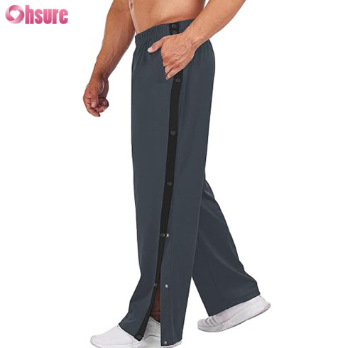 Custom Post Surgery Pants | Men's Tear Away Basketball Pants High Split Snap Button Casual Post Surgery Sweatpants with Pockets