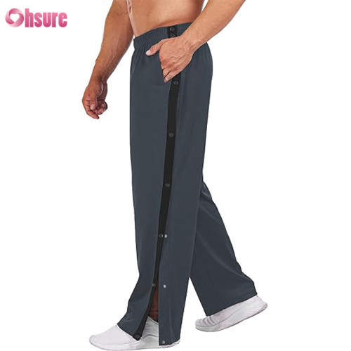 Custom Post Surgery Pants | Men's Tear Away Basketball Pants High Split Snap Button Casual Post Surgery Sweatpants with Pockets