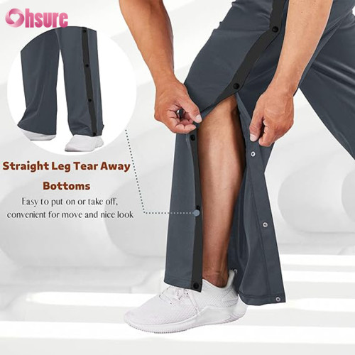 Custom Post Surgery Pants | Men's Tear Away Basketball Pants High Split Snap Button Casual Post Surgery Sweatpants with Pockets