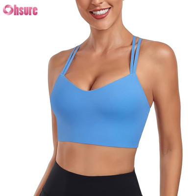 Custom Longline Sports Bra Manufacturer | Buttery Soft Nylon Spandex Womens Longline Sports Bra,Spaghetti Strap Workout Bra Low Impact Yoga Crop Tank Top