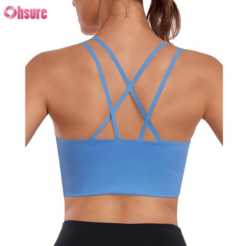 Custom Longline Sports Bra | Buttery Soft Nylon Spandex Womens Longline Sports Bra,Spaghetti Strap Workout Bra Low Impact Yoga Crop Tank Top