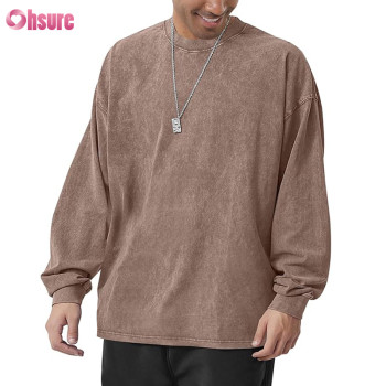 Custom Mens Vintage Long T Shirt Manufacturer | Men's Oversized Cotton T-Shirts Heavy Weight Crew Neck Vintage Wash Tee Long Sleeve Casual Gym Workout Tops