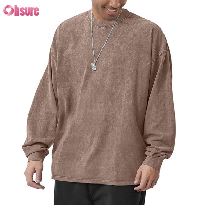 Custom Mens Vintage Long T Shirt Manufacturer | Men's Oversized Cotton T-Shirts Heavy Weight Crew Neck Vintage Wash Tee Long Sleeve Casual Gym Workout Tops