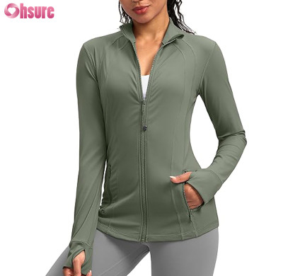 Custom Womens Running Jacket Manufacturer | Slim Fit Women's Zip Up Workout Jackets with Pockets Slim Fit Buttery Soft Nylon Spandex Jacket for Running Athletic Yoga Top