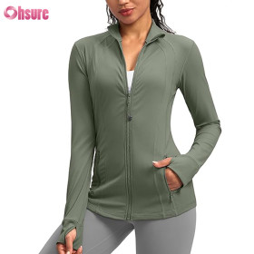 Custom Womens Running Jacket Manufacturer | Slim Fit Women's Zip Up Workout Jackets with Pockets Slim Fit Buttery Soft Nylon Spandex Jacket for Running Athletic Yoga Top