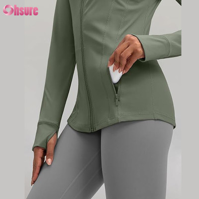 Custom Womens Running Jacket Manufacturer | Slim Fit Women's Zip Up Workout Jackets with Pockets Slim Fit Buttery Soft Nylon Spandex Jacket for Running Athletic Yoga Top