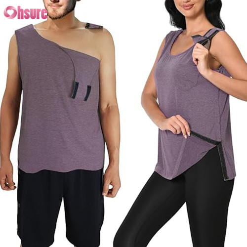 Cuostom Adaptive Tank Top | Post Surgery Shirts Shoulder Arm Broken Breast Recovery Tank Tops Clothing Snap Open Sleeveless Shirt Unisex Size