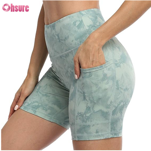 Custom Womens Bike Shorts Manufacturer | Womens Biker Shorts with Pockets Tummy Control Plus Size Yoga Shorts Women Sublimation Printing Workout Shorts Fitness Running Shorts