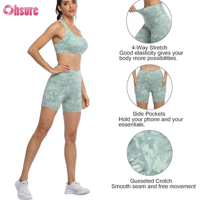 Custom Womens Bike Shorts Manufacturer | Womens Biker Shorts with Pockets Tummy Control Plus Size Yoga Shorts Women Sublimation Printing Workout Shorts Fitness Running Shorts