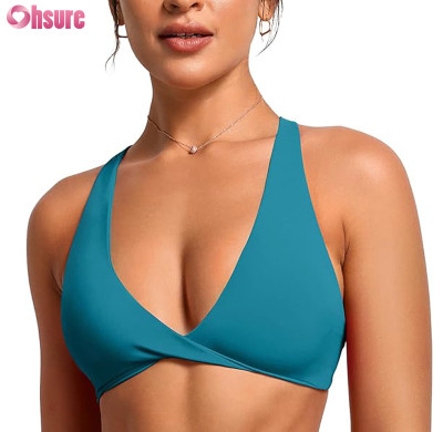 Custom Nylon Sports Bra | Buttery Soft Nylon Spandex Twist Front Sports Bra Deep V-Neck Crop Top Strappy Cross Back Bra Yoga Bra Workout Bra Top OEM Supplier