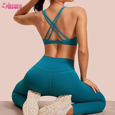 Custom Nylon Sports Bra Manufacturer | Buttery Soft Nylon Spandex Twist Front Sports Bra Deep V-Neck Crop Top Strappy Cross Back Bra Yoga Bra Workout Bra Top OEM Supplier