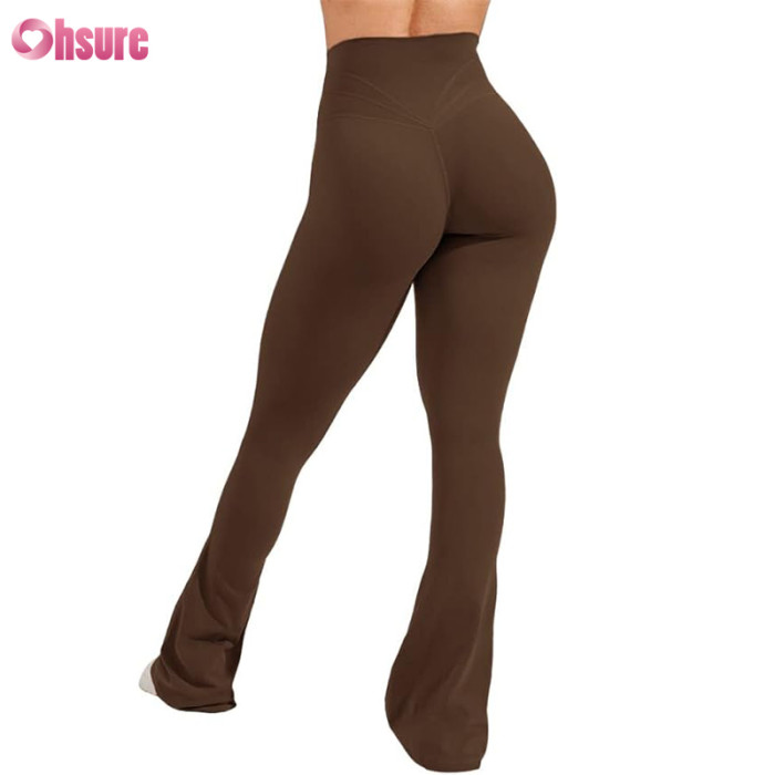 Custom Womens Flare Pants Manufacturer | Womens High Waist Flare Athletic Yoga Pants with Pockets Butt Lifting Running Workout Bootcut Leggings OEM Factory