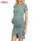 Custom Womens Maternity Dress Manufacturer | Modal Spandex Bamboo Spandex Maternity Dress Short Sleeve Ruched Pregnancy Clothes Pregnant Long Dress OEM Supplier