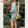 Custom Womens Maternity Dress | Modal Spandex Bamboo Spandex Maternity Dress Short Sleeve Ruched Pregnancy Clothes Pregnant Long Dress OEM Supplier