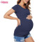 Custom Womens Maternity T Shirt Manufacturer | Women's Maternity Bamboo Spandex Short Sleeve T Shirt Side Ruched T-Shirt Tops Mama Wear Pregnancy Clothes OEM Supplier