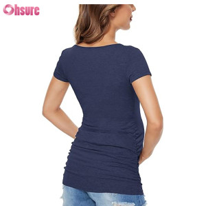 Custom Womens Maternity T Shirt | Women's Maternity Bamboo Spandex Short Sleeve T Shirt Side Ruched T-Shirt Tops Mama Wear Pregnancy Clothes OEM Supplier