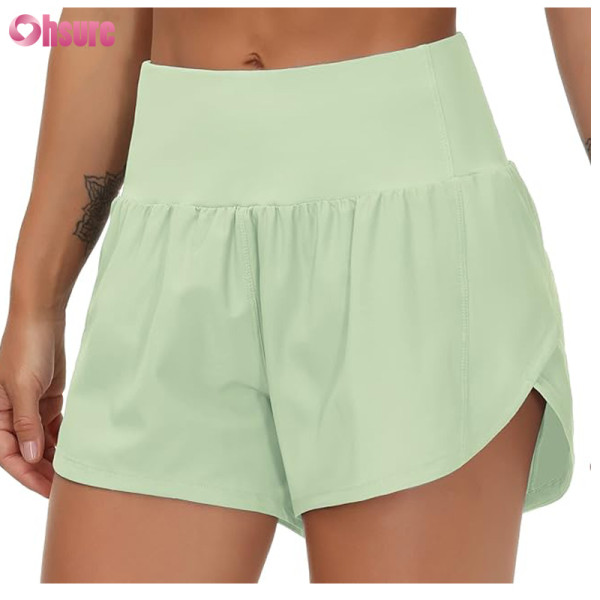 Custom Womens Running Shorts Manufacturer | High Waisted Running Shorts Quick Dry Athletic Workout Shorts with Mesh Liner Zipper Pockets