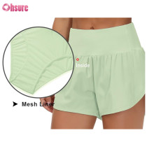 Custom Womens Running Shorts Manufacturer | High Waisted Running Shorts Quick Dry Athletic Workout Shorts with Mesh Liner Zipper Pockets