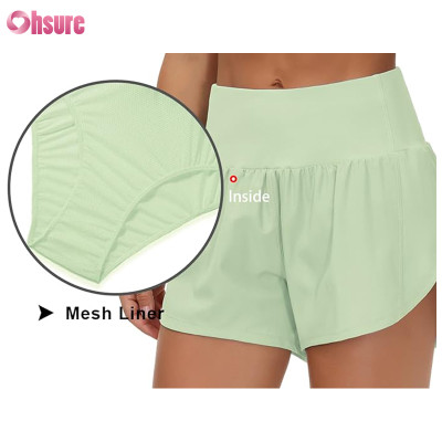 Custom Womens Running Shorts Manufacturer | High Waisted Running Shorts Quick Dry Athletic Workout Shorts with Mesh Liner Zipper Pockets