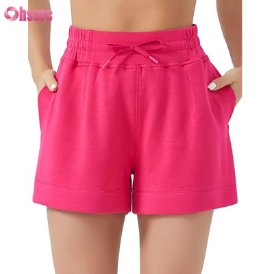 Custom Womens Sweat Shorts Manufacturer | Women's Drawstring Sweat Shorts High Waisted Summer Workout Lounge Shorts with Pockets Jogger Shorts OEM Supplier