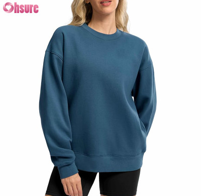Custom Womens Heavy Cotton Sweatshirts Manufacturer | Crewneck Sweatshirts Oversized Cotton Polyester Blend Fleece Pullover Sweatshirt for Women Loose Fit Crew Neck Jumper