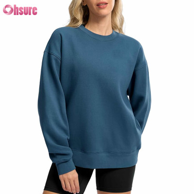 Custom Womens Heavy Cotton Sweatshirts Manufacturer | Crewneck Sweatshirts Oversized Cotton Polyester Blend Fleece Pullover Sweatshirt for Women Loose Fit Crew Neck Jumper