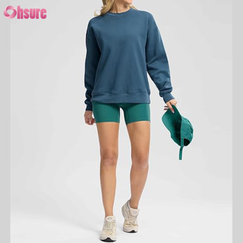 Custom Womens Heavy Cotton Sweatshirts Manufacturer | Crewneck Sweatshirts Oversized Cotton Polyester Blend Fleece Pullover Sweatshirt for Women Loose Fit Crew Neck Jumper
