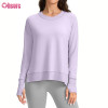 Custom Womens Light Weight Sweatshirts Manufacturer | Sweatshirt for Women Buttery Soft Yoga Tops Crewneck Cotton Spandex French Terry Oneck Shirts Side Slit Thumb Holes