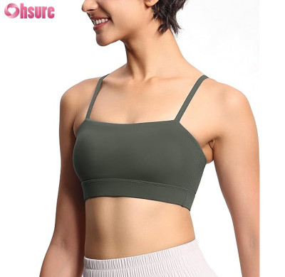 Custom Strap Sports Bra Manufacturer | Women's Adjustable Spaghetti Strap Sports Bras Wirefree Workout Tops with Removable Padding Yoga Bra Top OEM Supplier