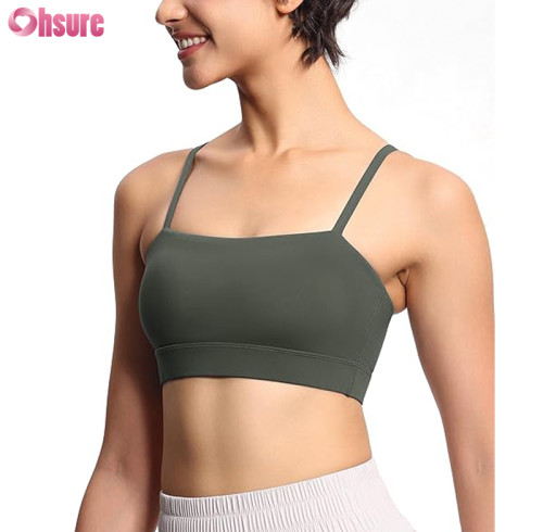 Custom Strap Sports Bra | Women's Adjustable Spaghetti Strap Sports Bras Wirefree Workout Tops with Removable Padding Yoga Bra Top OEM Supplier