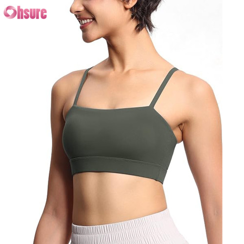 Custom Strap Sports Bra | Women's Adjustable Spaghetti Strap Sports Bras Wirefree Workout Tops with Removable Padding Yoga Bra Top OEM Supplier