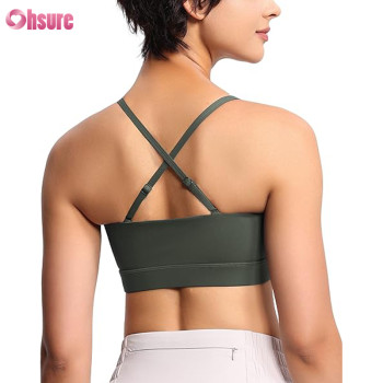 Custom Strap Sports Bra | Women's Adjustable Spaghetti Strap Sports Bras Wirefree Workout Tops with Removable Padding Yoga Bra Top OEM Supplier