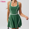 Custom Womens Tennis Wear Manufacturer | Green Contrast Cutout Tennis Dress - Light Support | OEM Tennis Wear Manufacturing