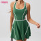 Custom Womens Tennis Wear Manufacturer | Green Contrast Cutout Tennis Dress - Light Support | OEM Tennis Wear Manufacturing
