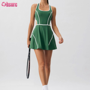 Custom Womens Tennis Wear Manufacturer | Green Contrast Cutout Tennis Dress - Light Support | OEM Tennis Wear Manufacturing