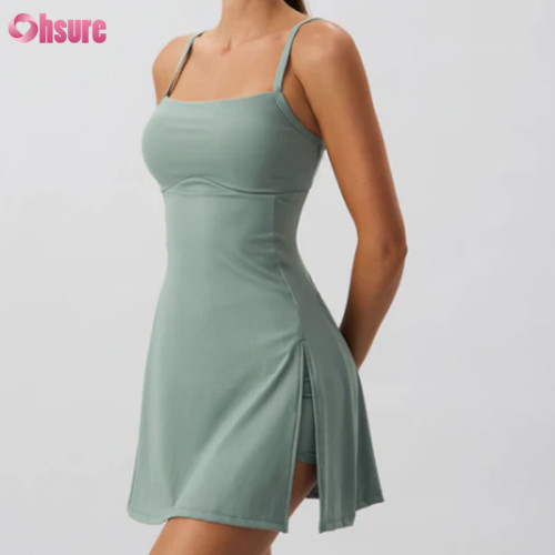 OEM Tennis Dress Manufacturing | Custom Grey Green Cut Out Wear - Light Support