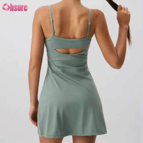 OEM Tennis Dress Manufacturing | Custom Grey Green Cut Out Wear - Light Support