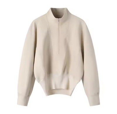 Custom Half Zipper Stand Collar Panel Design Hoodie Manufacturer | Logo Women's Hoodie Women's Winter Space Cotton Workout Hoodie Oversize Fit Deep Pocket Pullover Hoodie China OEM Supplier
