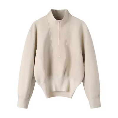 Custom Half Zipper Stand Collar Panel Design Hoodie Manufacturer | Logo Women's Hoodie Women's Winter Space Cotton Workout Hoodie Oversize Fit Deep Pocket Pullover Hoodie China OEM Supplier