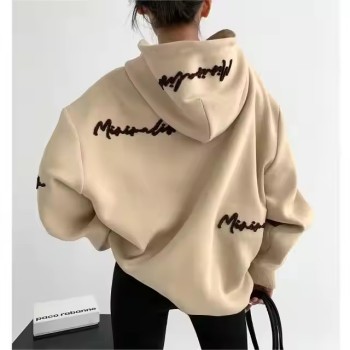 Custom Pattern Oversized Sweatshirt Manufacturer | Women's Embroidered Letter Print Sweatshirt