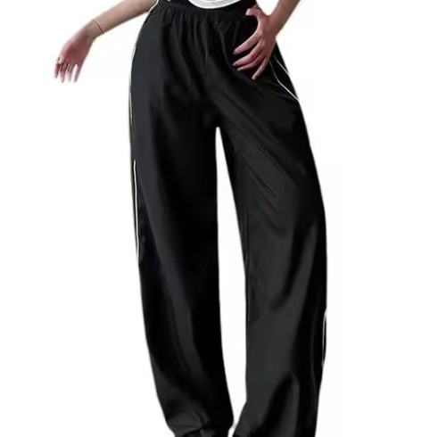 Custom Women's  Bow Tie Sports Pants Y2K Street Pants Manufacturer | Low Wide Leg Parachute Pants With Side Stripes