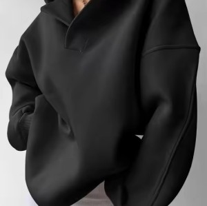 Custom Women's Oversized V-neck Hoodie Manufacturer | High Quality Casual Drop Shoulder Pullover Hoodie