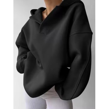 Custom Womens Oversized V-neck Hoodie Manufacturer | High Quality Casual Drop Shoulder Pullover Hoodie