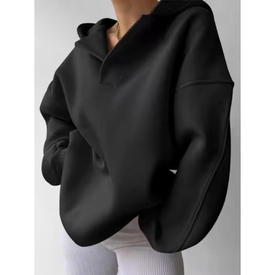 Custom Womens Oversized V-neck Hoodie Manufacturer | High Quality Casual Drop Shoulder Pullover Hoodie