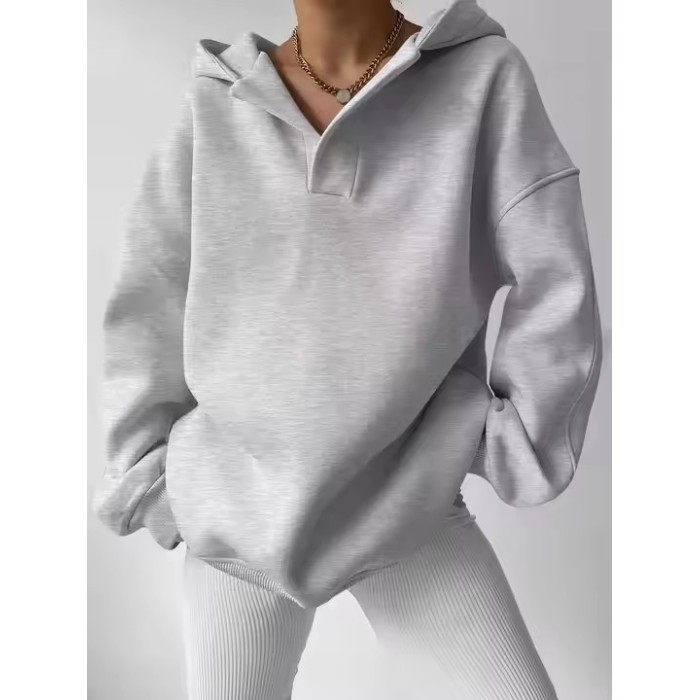Custom Womens Oversized V-neck Hoodie Manufacturer | High Quality Casual Drop Shoulder Pullover Hoodie