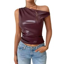 Custom Women's Streetwear Top Y2k Manufacturer | PU Leather Tight Vest