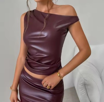 Custom Women's Streetwear Top Y2k Manufacturer | PU Leather Tight Vest