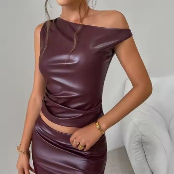 Custom Women's Streetwear Top Y2k Manufacturer | PU Leather Tight Vest